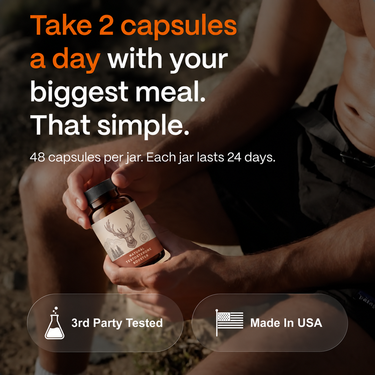 Natural Testosterone Booster – Men's Energy, Strength & Vitality Support | 60 Capsules
