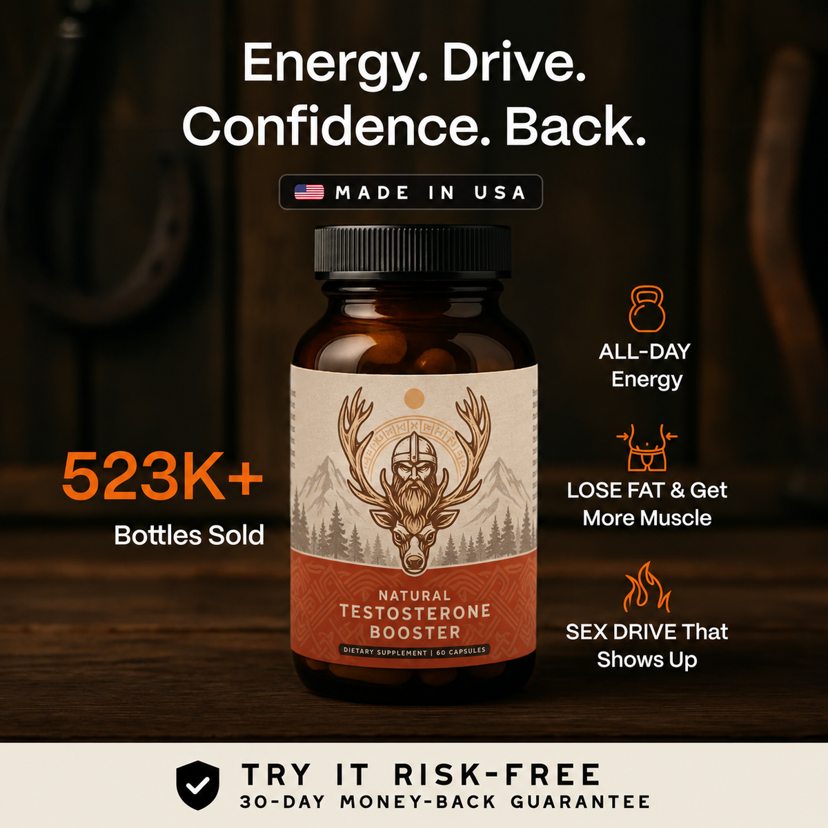 Natural Testosterone Booster – Men's Energy, Strength & Vitality Support | 60 Capsules